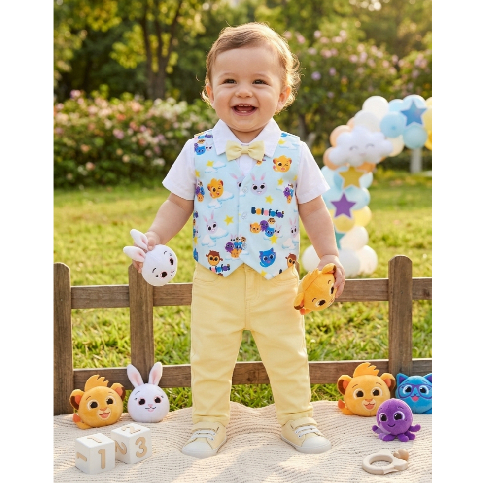 Roupa Bolofofo Menino Conjunto Social Calça e colete com camisa e gravata Festa Bolofofo Baby