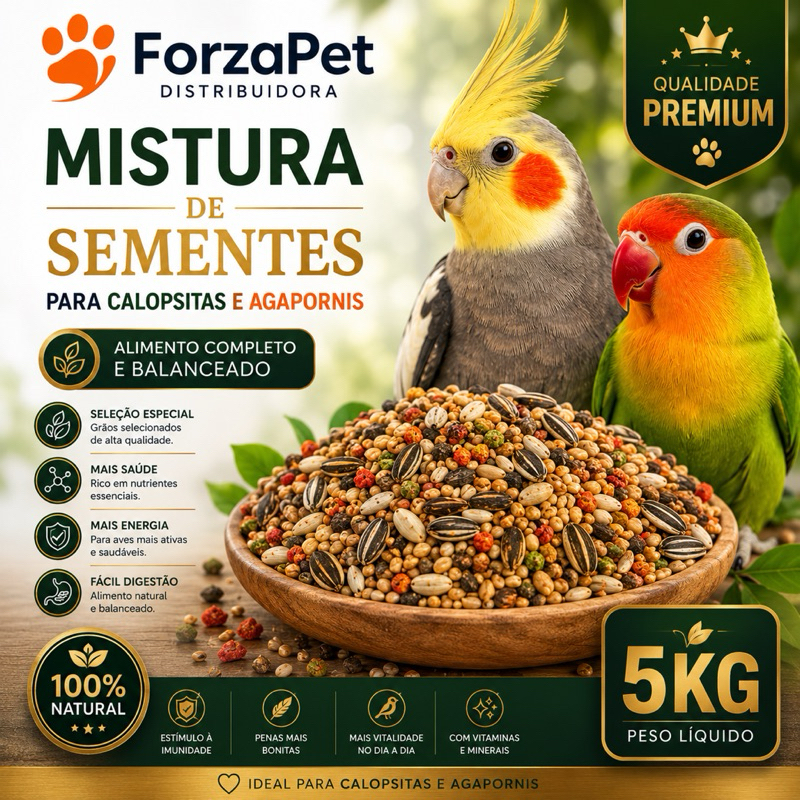 Ração Mistura Calopsita e Agapornis 5kg | Alimento Natural para Aves | Premium