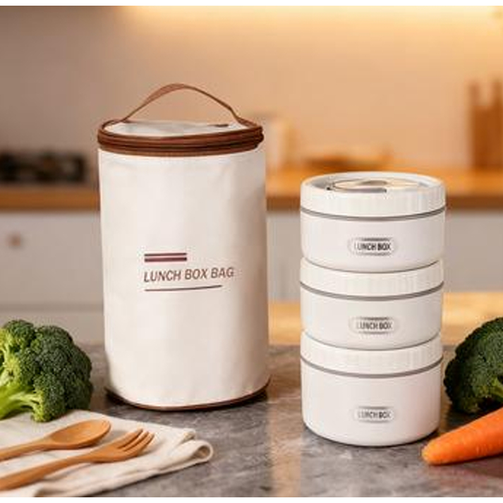 Kit 3 Potes Marmita Inox e PP Térmico com Bolsa Lancheira Trabalho Academia Escola Fitness Dieta
