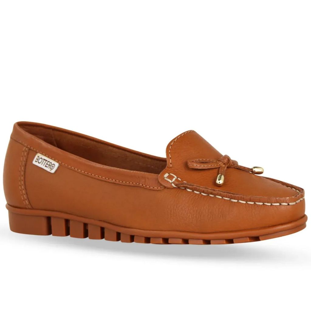 Sapato Mocassim Feminino Bottero Couro Legítimo Caramelo Slip On Calce Fácil Confortável Casual 354001