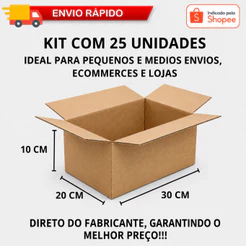 25 Caixas de Papelão 30x20x10 Tipo Maleta Reforçada Resistente Para Envios Ecommerce Correios Sedex