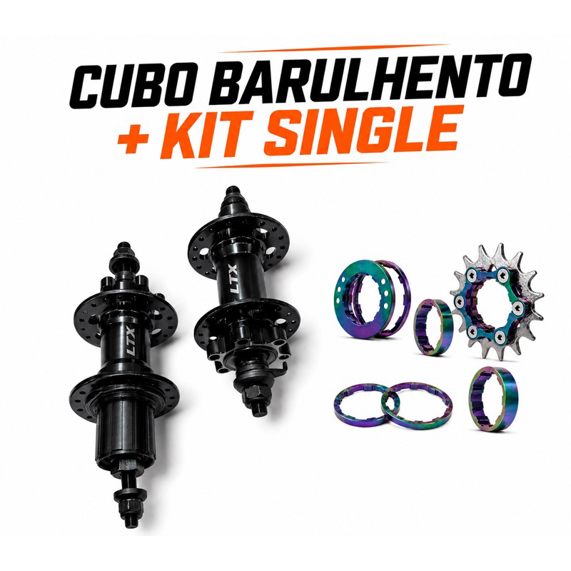 Cubo K7 Barulhento Eixo Porca Maciço Rolamentado LTX + Kit Single 16 Dentes Adaptador Bicicleta Bike Freeride Pro7 Tanke