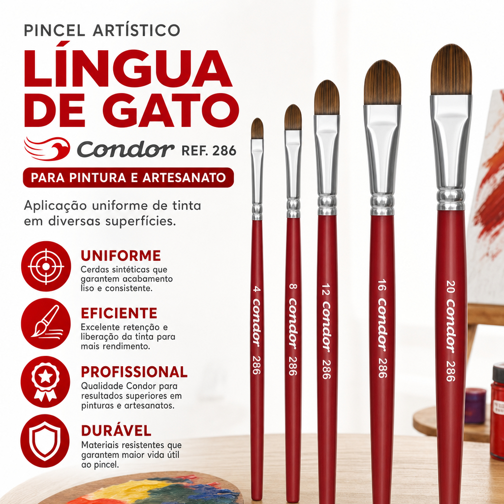 Pincel Artístico Língua de Gato Condor REF. 286 para Pintura e Artesanato — imagem 2 de 2