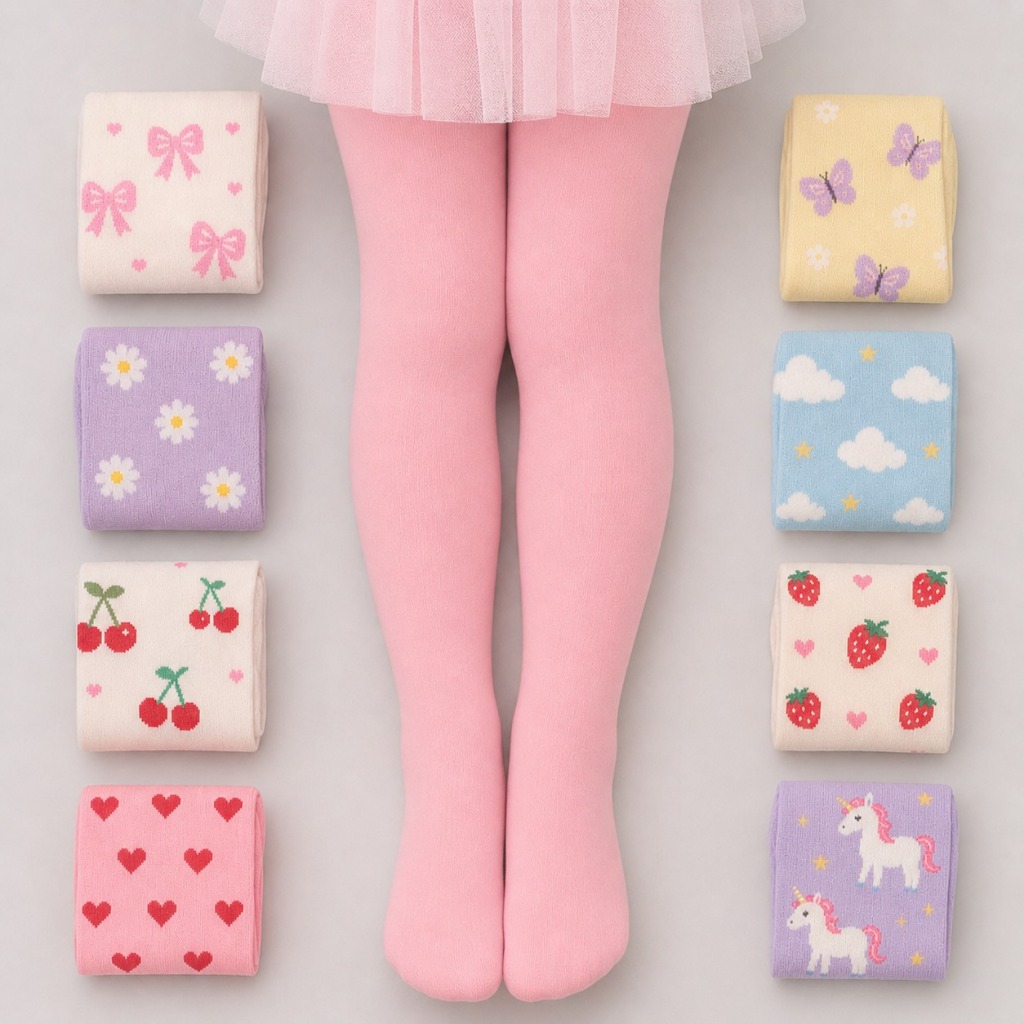 Kit 6 Meias Calças Infantil Femininas Fio 40 Grossa Reforçada Para Inverno Estampas Diversas Sortidas
