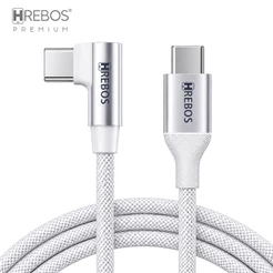 Cabo Carregador Usb C Tipo C 90º L 60W Gamer Trançado 1.8m Branco 3.1A Hrebos