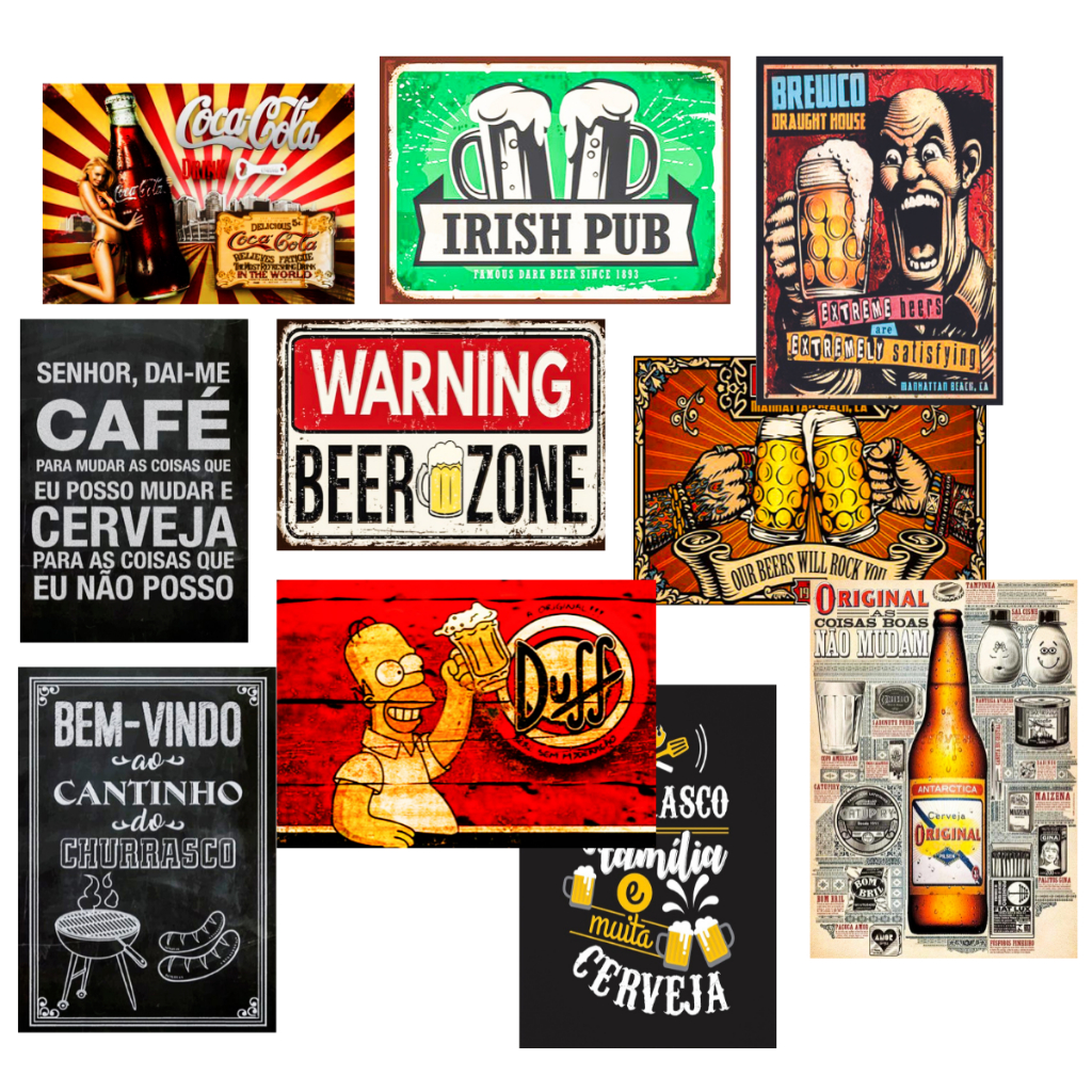 Kit 10 Placas Decorativas MDF Cerveja Churrasco 20x30