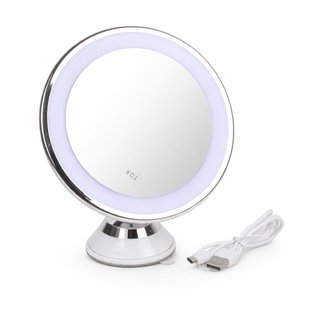 Espelho De Mesa Para Maquiagem Redondo Led Aumento 10x Luz Regulavel Usb Branco Iluminação Regulável