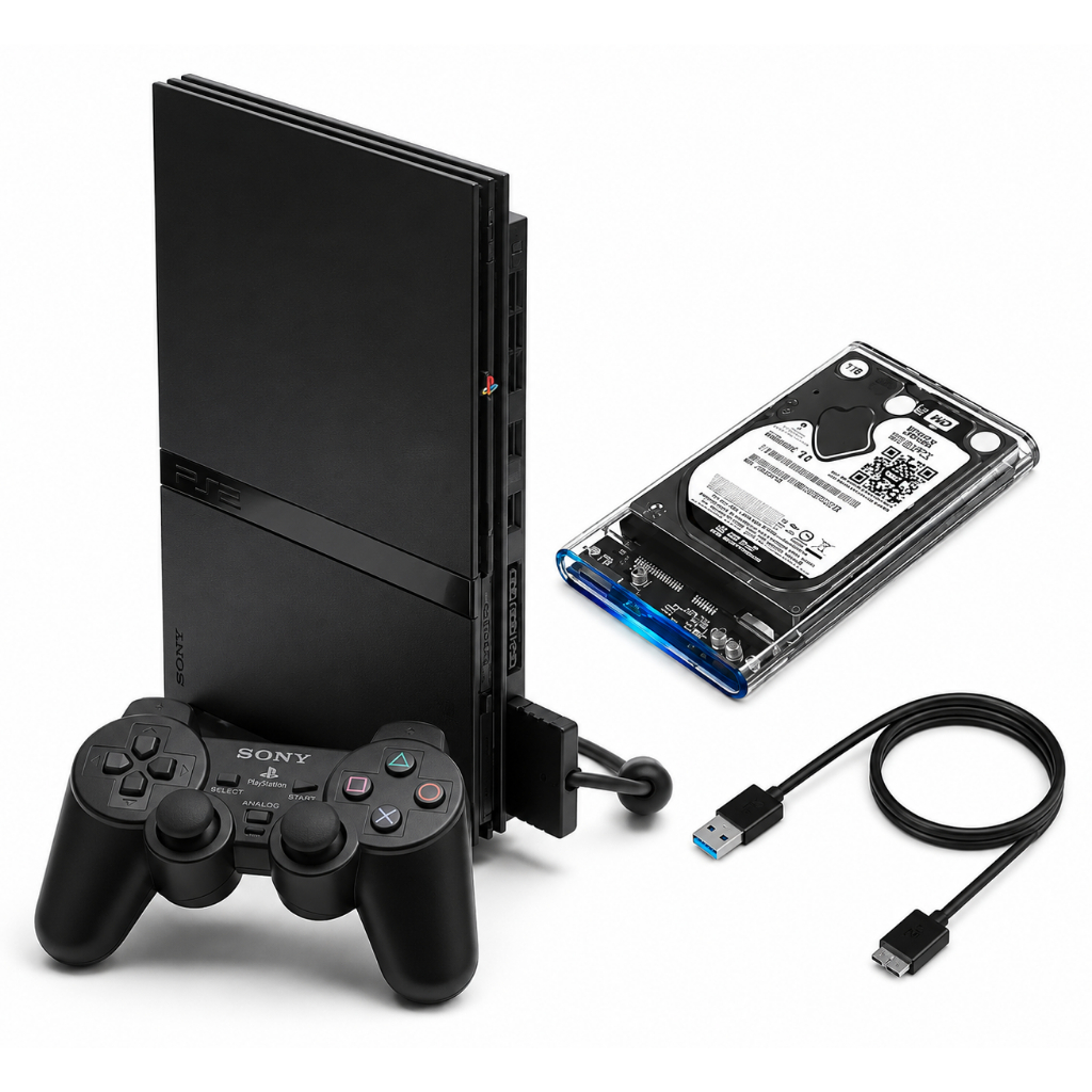 Playstation 2 Slim Prata e Preto Desbloqueado com jogos Ps2 Sony