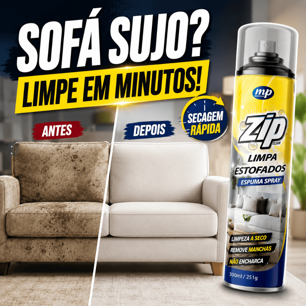 Espuma Spray Zip Clean 300ml Limpa a Seco Sofá, Estofado, Banco de Carro Limpeza Profunda Perfumado