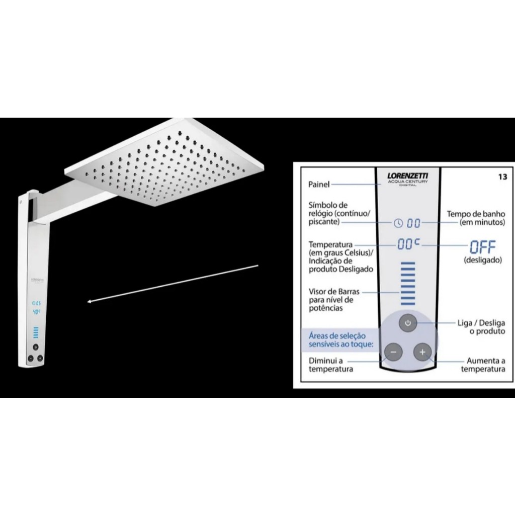 Chuveiro Lorenzetti Acqua Century Digital Branco/Cromado 127V 5500W | 220V 6800W e 7500W Original — imagem 2 de 2