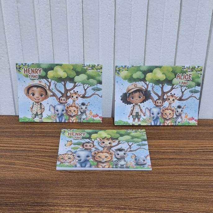 10 Livrinhos de Colorir SAFARI MENINO E MENINA com 20 desenhos,Lembrancinha,Caderninho, Festa Aniversário Infantil