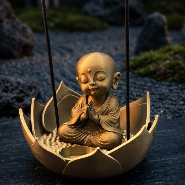Imagem Porta-Incenso Zen Lotus Decorativo em Formato de Flor de Lótus com Vela LED Inclusa | Decoração para Sala, Quarto e Espa
