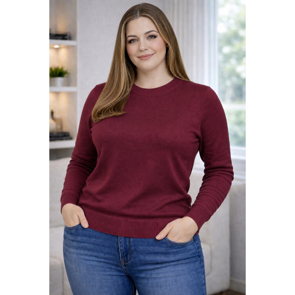 Blusa Suéter Feminina de Frio Plus Size | Blusa de Trico Plus Size | Básica Plus Size de Tricot
