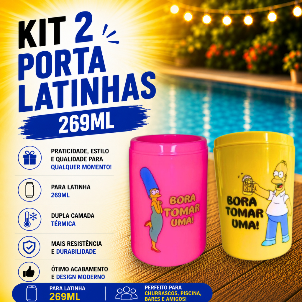 Kit Casal 2 Porta Lata Palito Suporte 269ml Cerveja Piada Frase Térmicos Personalizados