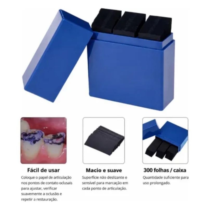 Papel carbono para ajuste oclusal dupla face 300pcs azul ( 1 caixa)