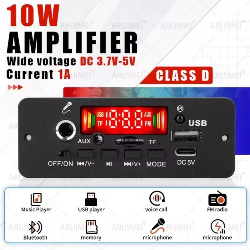 Módulo Amplificador Bluetooth Portátil 2x5W DC 3.7-5V Com Controle Remoto Para Sistema De Som DIY