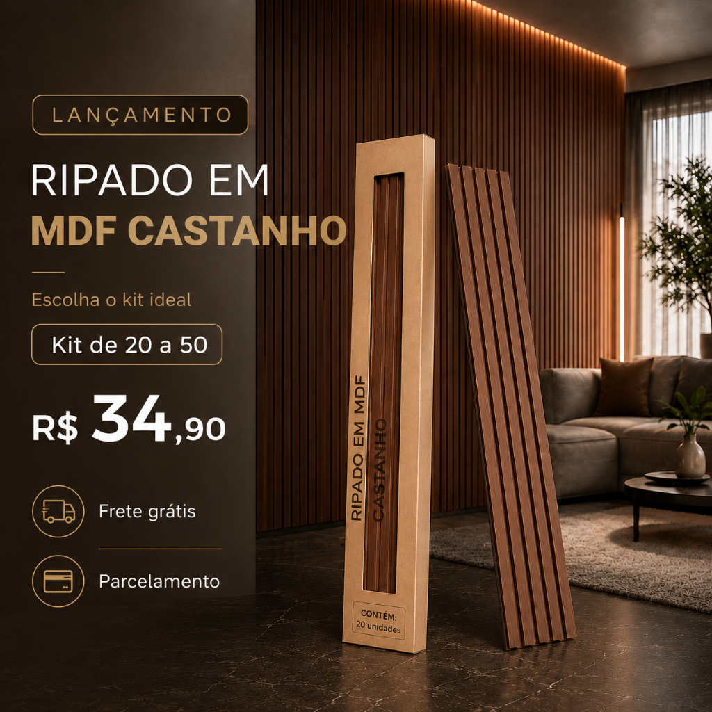 Painel Ripado MDF 90x11cm Autocolante 50 Placas Revestimento Decorativo para Parede