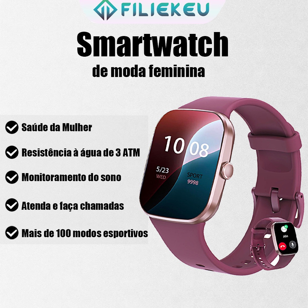 Relógio inteligente TFT à prova d'água para esportes, monitoramento do sono e chamadas Bluetooth.