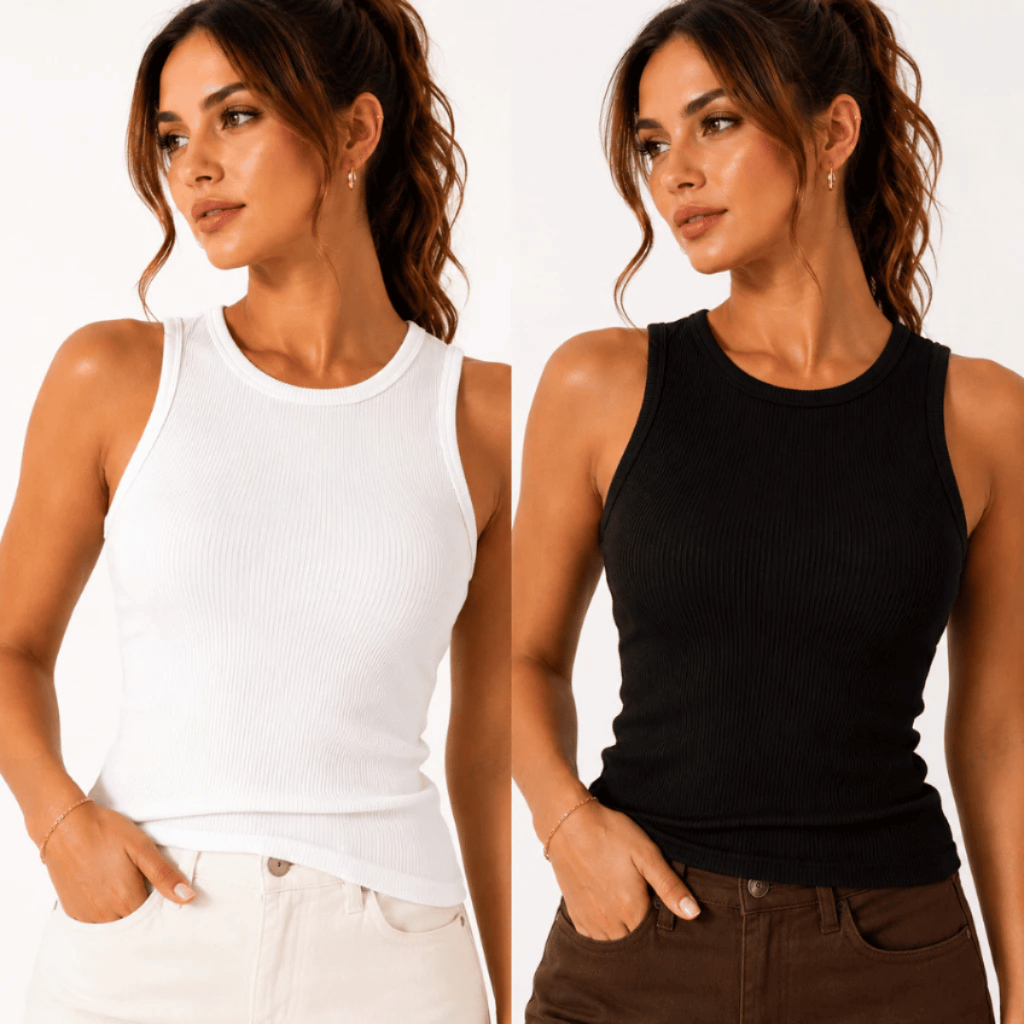 KIT 2 Regata Feminina Canelada Ribana Premium Cropped Alcinha Básica Confortável Academia Casual Tendência 2026
