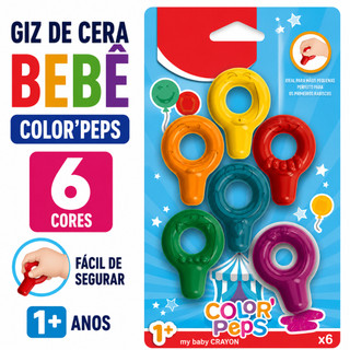 Giz de Cera Bebê Color’Peps 6 Cores Maped Fácil de Segurar Primeiros Rabiscos Anatômico Mãos Pequenas
