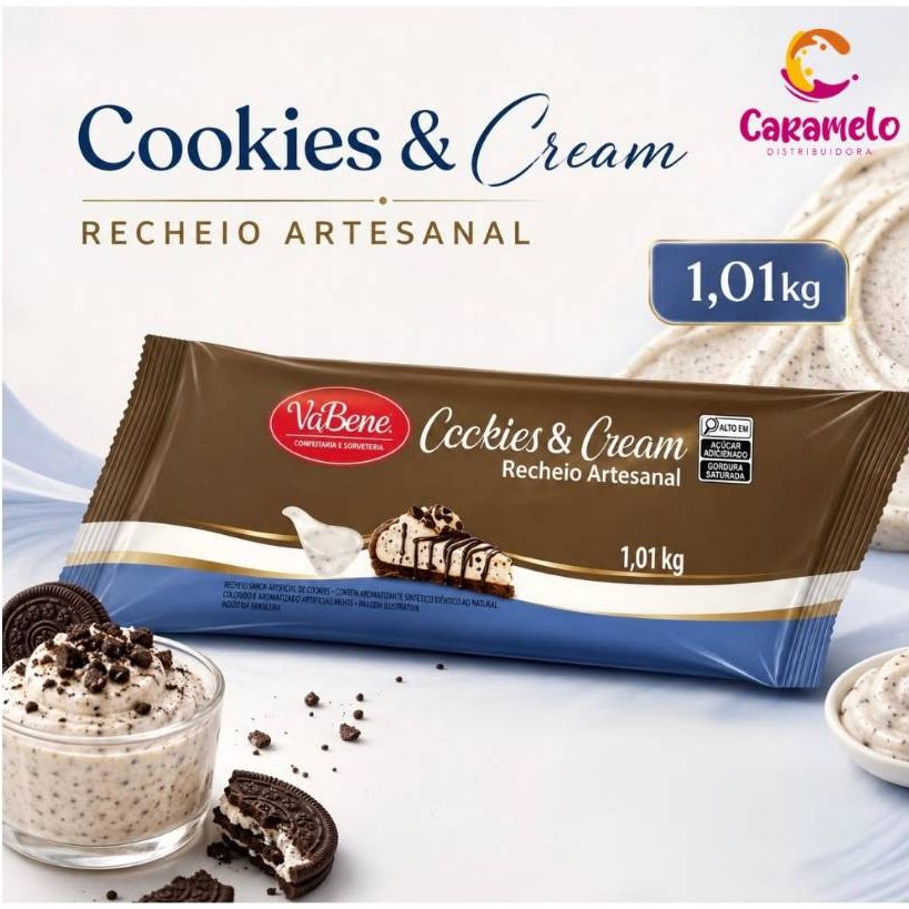 Recheio Cookies Cream Vabene 1,01kg Para Bolo Trufas e Sobremesas