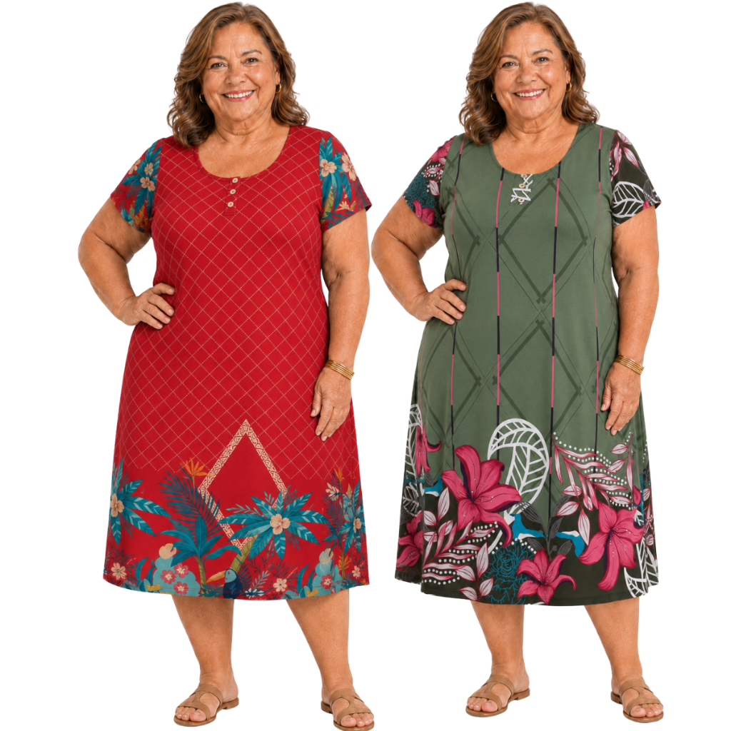 Kit 2 Vestido Feminino Soltinhos Malha Liganete Senhoras Evangélicas Confortáveis.