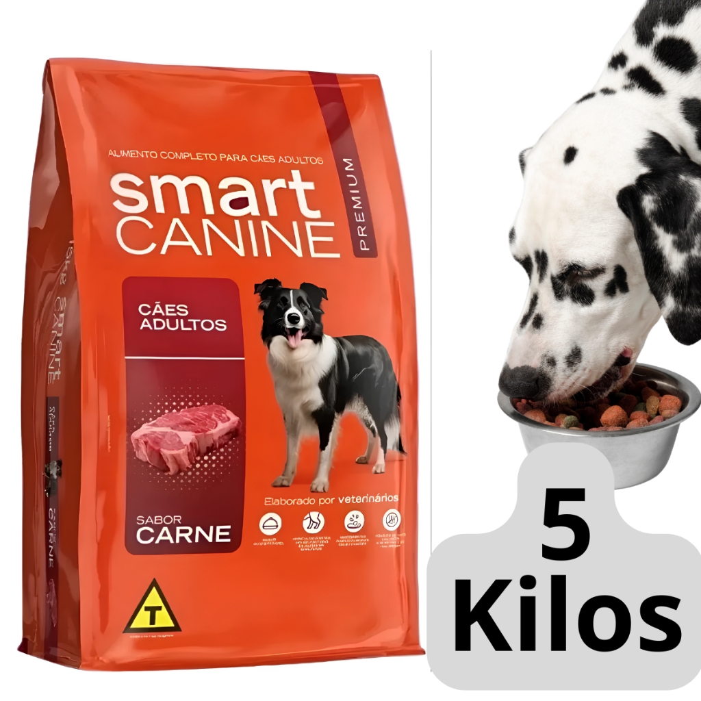 Ração Smart Canine Cães Adulto Todas as Raças Cães Dog Premium 18% proteína Carne 5 Kg
