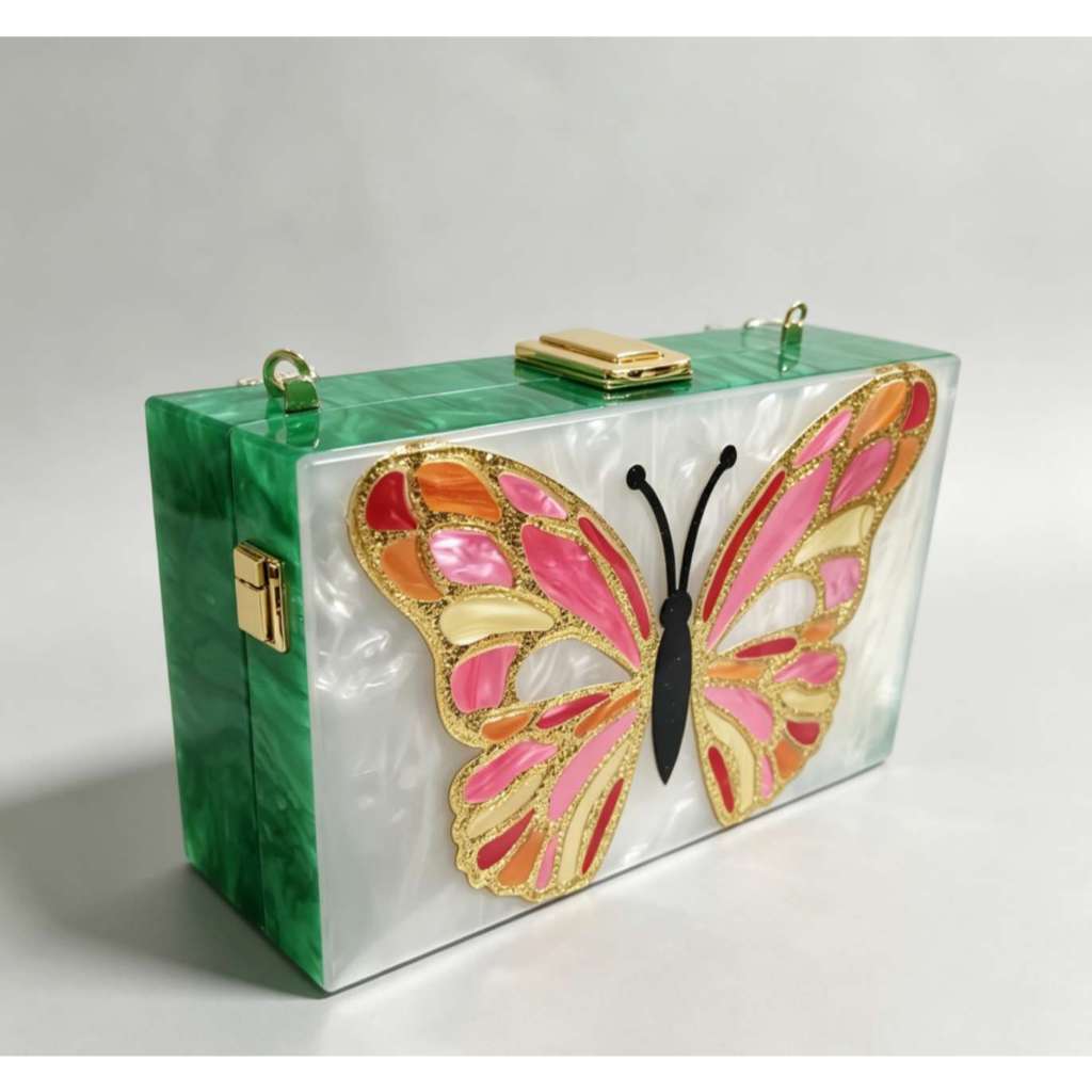 Bolsa clutch madrepérola de Borboleta 🦋 bolsa de mão e alça corrente para ocasião com elegância_ CYC-129
