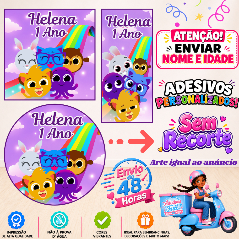 Bolofofo Roxo - 100/60/40 Adesivos Personalizados Lembrancinhas Festa Aniversário