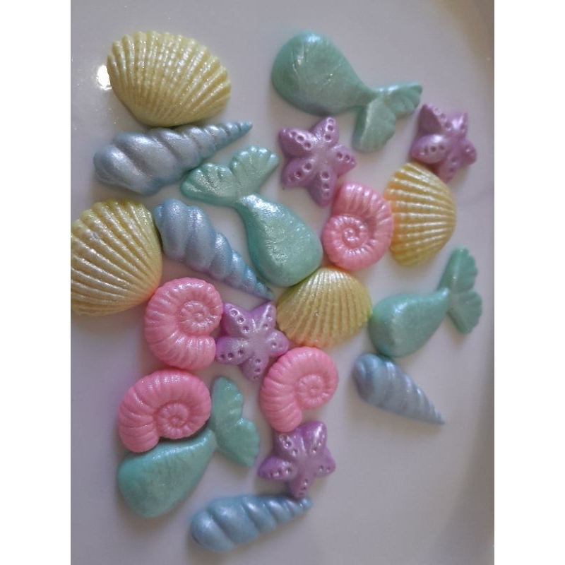 Kit 30 Mini Apliques Biscuit Fundo do Mar | Sereia, Conchas e Estrelas