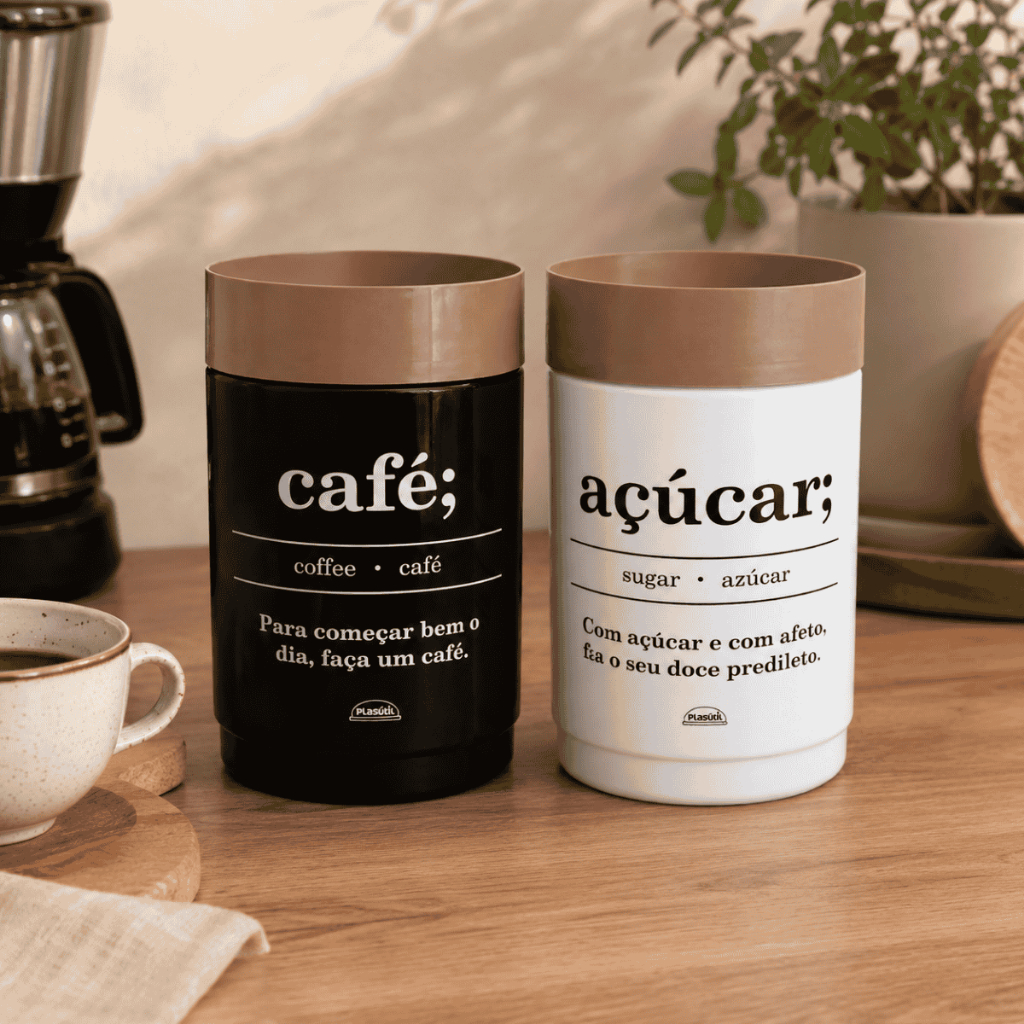 Kit Pote de Açúcar + Porta Café 1,15 L Plug Cozinha Redondo Empilháveis Alimentos Cozinha Plasutil