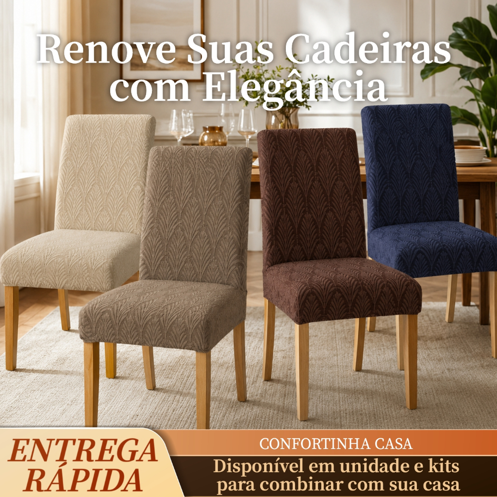 Kit 4 Capas para Cadeira de Jantar Jacquard Elásticas Laváveis