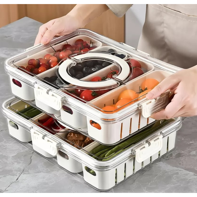 Caixa Organizadora de Alimentos Transparente Geladeira Multiuso com Divisórias BP-21279