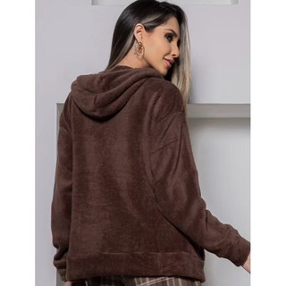 JAQUETA FEMININA DE FRIO COM CAPUZ E ZÍPER CASACO PELINHOS BLUSÃO INVERNO BLUSA