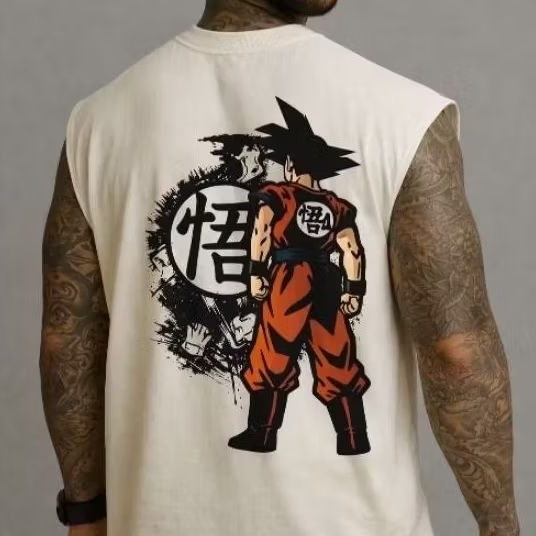 Camiseta Regata Oversized Goku Estampada Masculina Estilo Streetwear Academia Treino Fitness Casual Verão