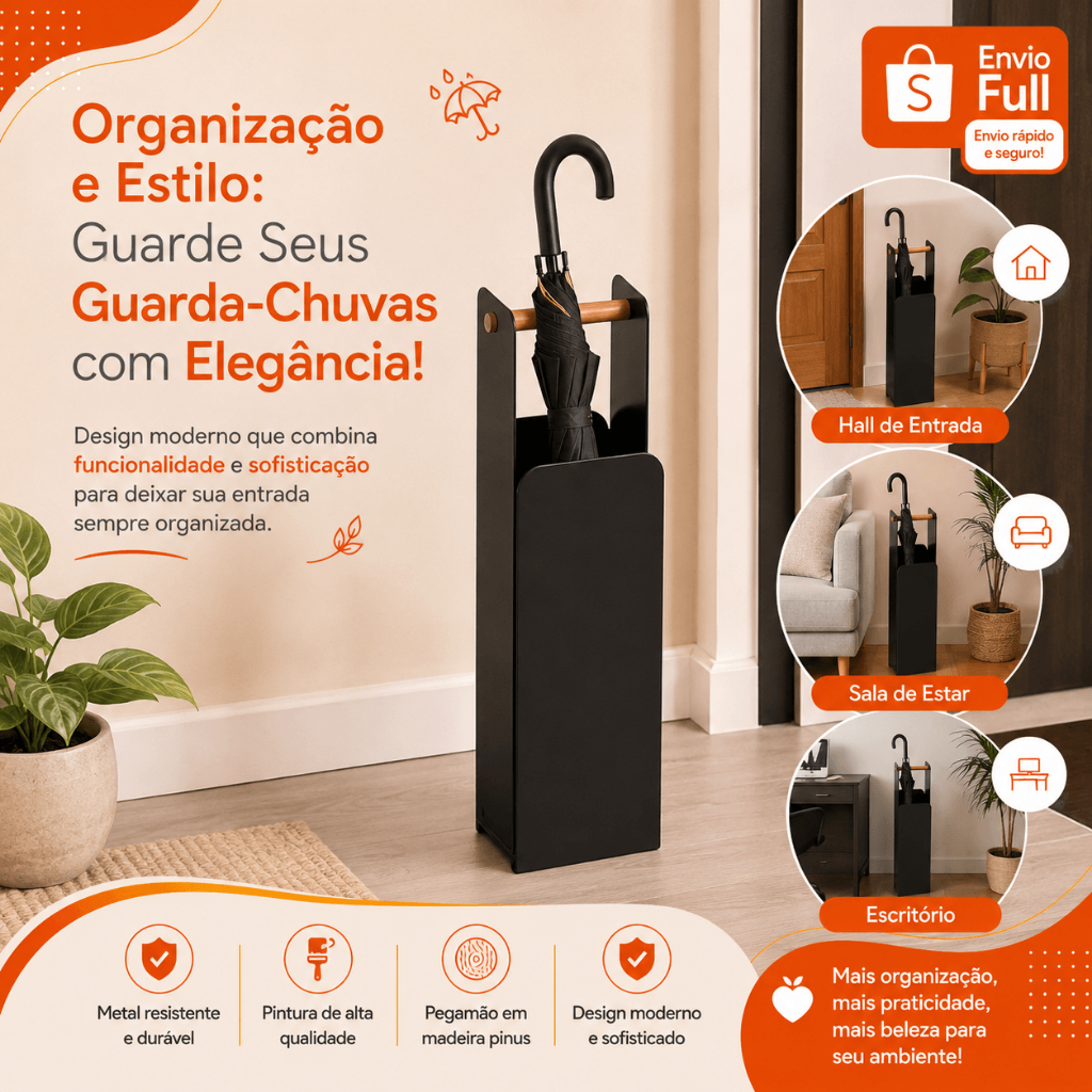 Suporte Porta Guarda-Chuva Minimalista pra Hall de Entrada