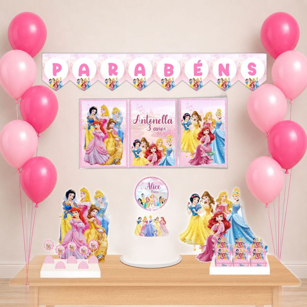 Kit Festa Princesa Personalizado | Só Bolinho  | Mesversário Aniversário Decoração