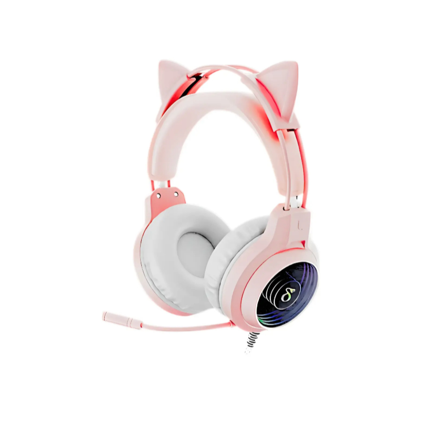 Fone De Ouvido Headset Gamer Gatinho Com Fio e Microfone RGB USB P2