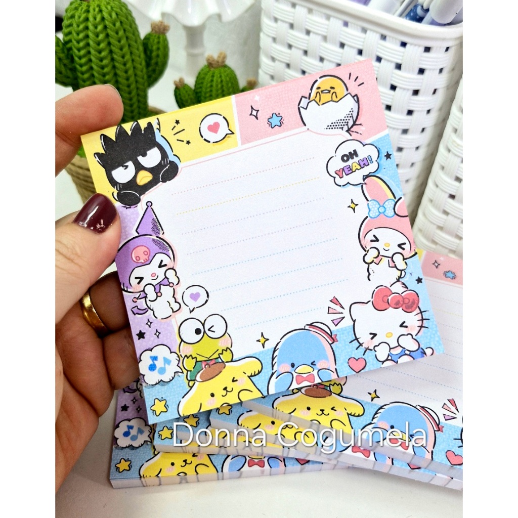 BLOQUINHO DE ANOTAÇÕES TURMA HELLO KITTY - 50 FOLHAS DECORADAS - PAPELARIA FOFA - PAPELARIA KAWAII