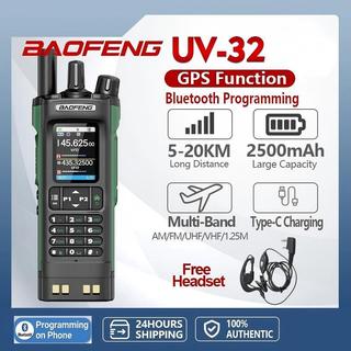 Baofeng UV-32 Walkie Talkie 10W rádio banda dupla GPS Bluetooth 2500mAh carregamento USB-C para trilha e segurança 1/2PC