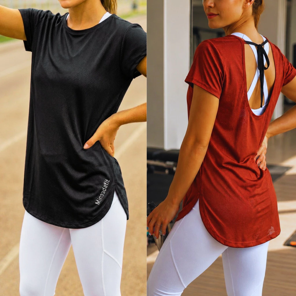 Kit 2 Blusa feminina Esportiva Dry Fit Costas Abertas Soltinha Com Design Moderno nas Costas Confortável — imagem 1