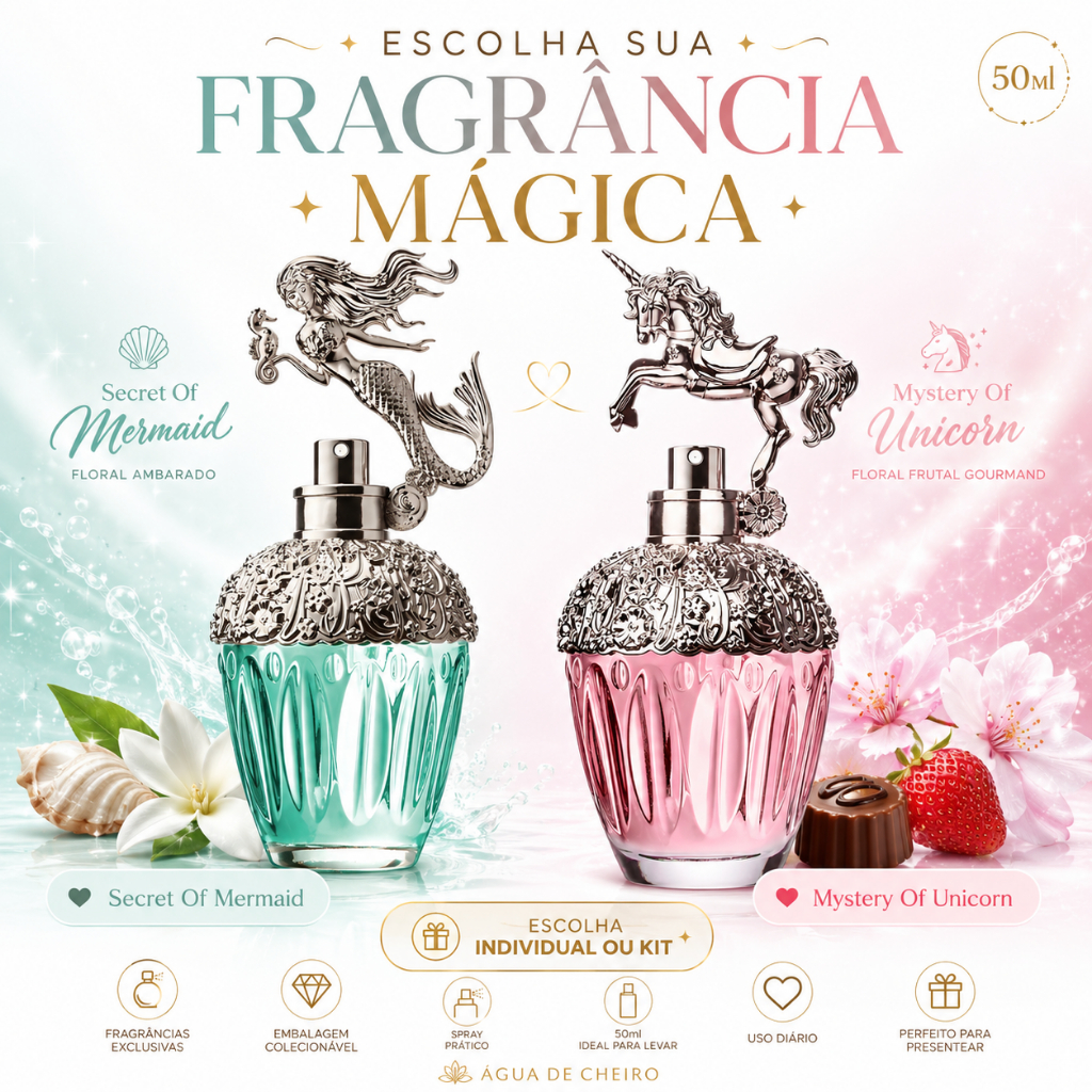 Perfume Delikad Secret of Mermaid e Mystery of Unicorn 50ml Escolha Individual ou Kit