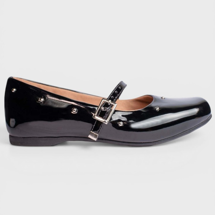 Sapatilha Infantil Menina Macia Feminina Boneca Bico Quadrado Preto Verniz