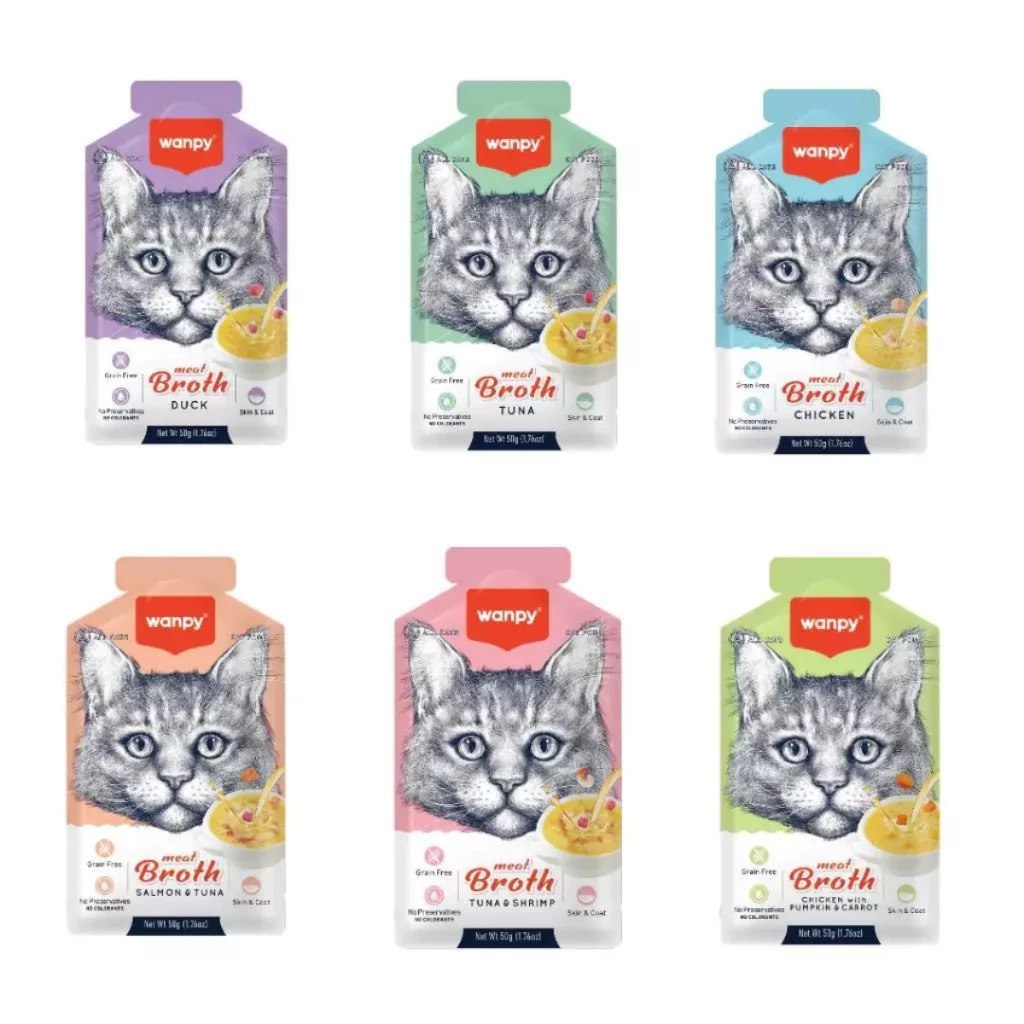 Kit 6 Wanpy Sopa Meat Broth para Gatos – Caldo Cremoso 50g (Sabores Sortidos)