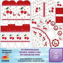 TEMA CEREJINHA cereja KIT LEMBRANCINHAS PERSONALIZADA COM 80/160 ITENS ENVIO RÁPIDO