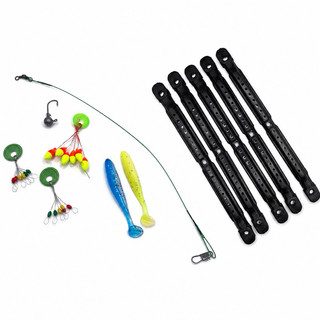 Kit Pesca Completo com Iscas Soft, Boias, Anzol Jig Head, Chicote de Aço e Enroladores de Linha