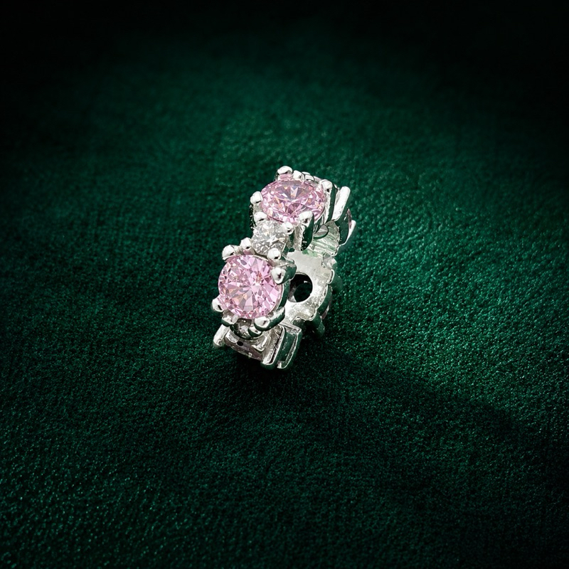 Berloque Espaçador Cravejado Rosa em Prata 925 –Delicado e Brilhante