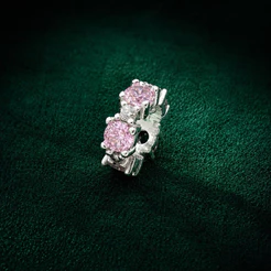 Berloque Espaçador Cravejado Rosa em Prata 925 –Delicado e Brilhante