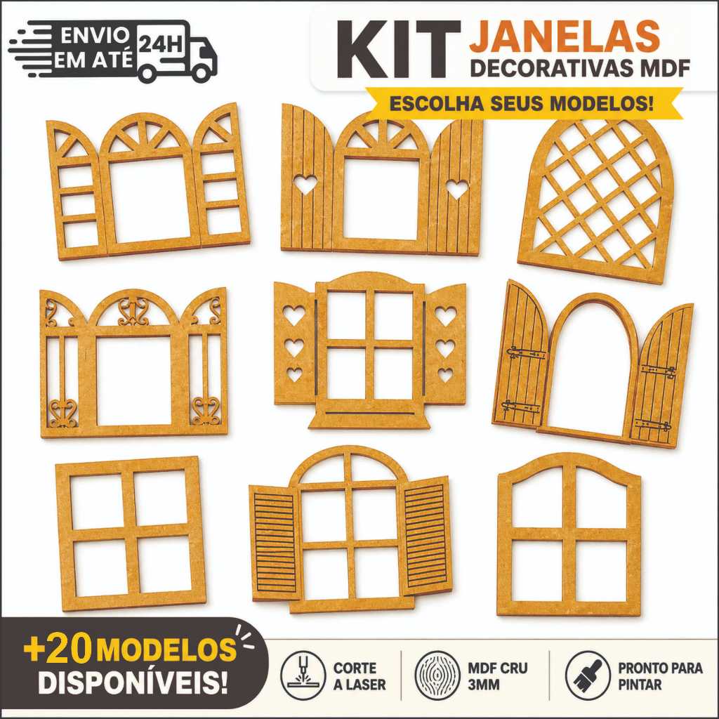 Janela Decorativa MDF 3mm Cru Aplique Para Scrapbook E Quadros Decorativos Recorte Laser Madeira Para Pintar E Customiza