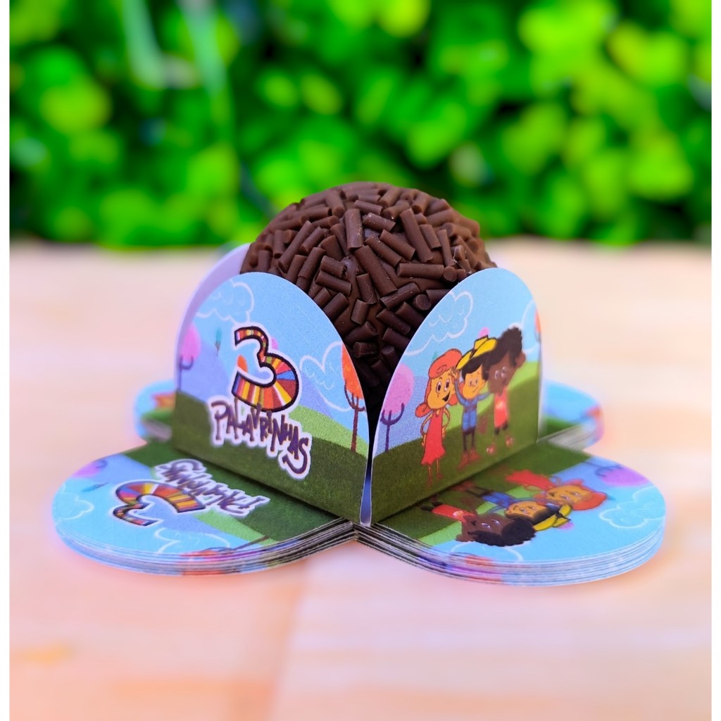 Forminhas N°6 para Docinhos 3 PALAVRINHAS - Personalizadas 4 Pétalas Brigadeiro Festa Aniversário Doces